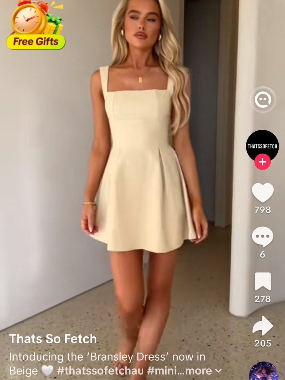 Bransley Beige Square-Neck Mini Dress
